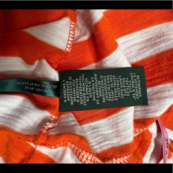 Lauren Ralph Lauren Orange White Stripe Long Sleeve Top Drawstring Waist Sz L - Picture 5 of 9